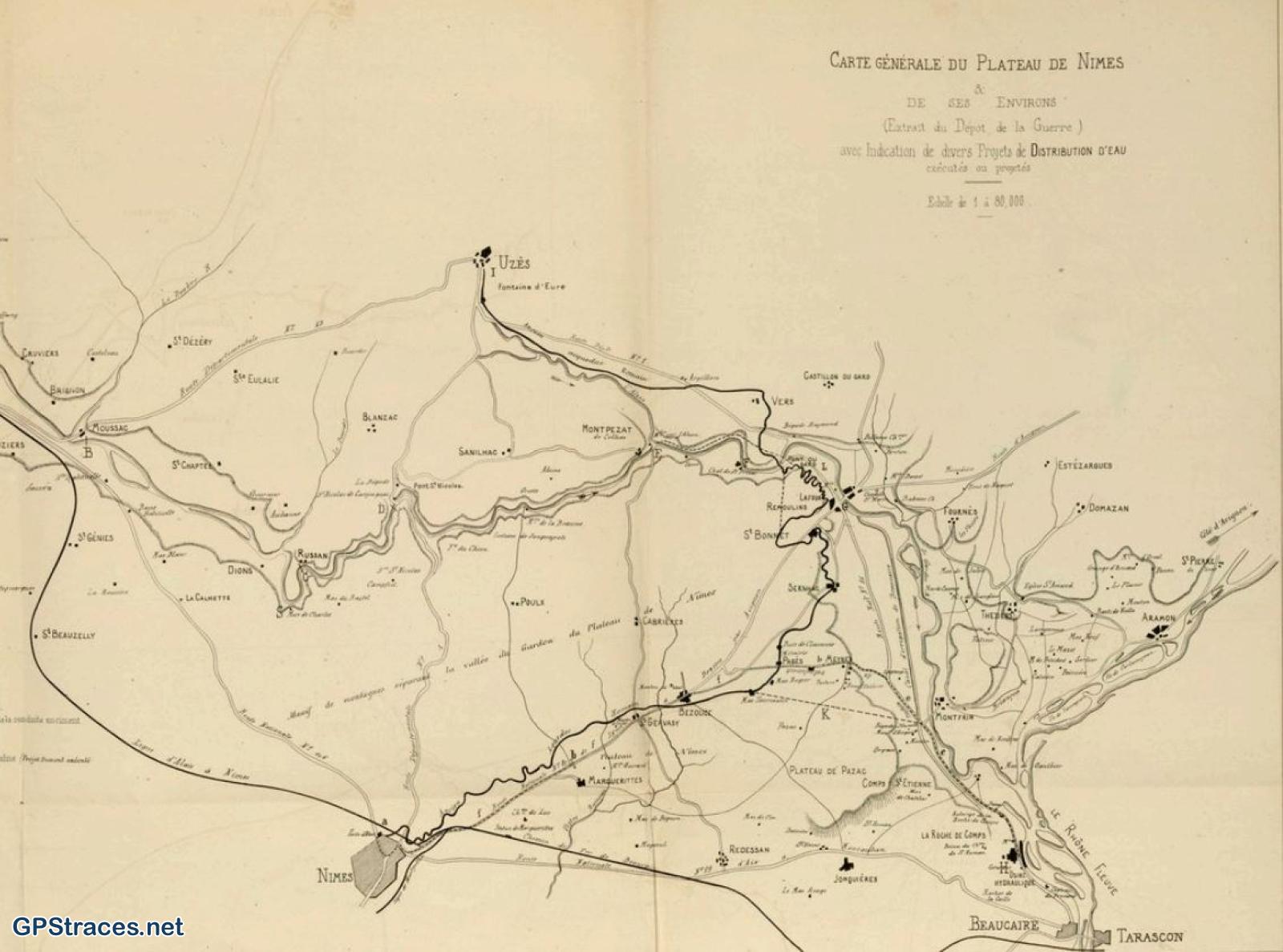 Tracé complet de l'aqueduc de Nîmes